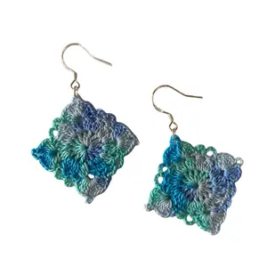 Higge Handmade Micro Crochet Granny Square Drop Dangle Earrings Earrings S925 Sterling Silver Everyday Earrings Unique Gift for Women