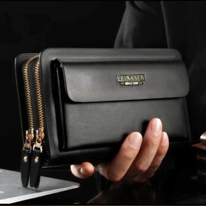 Men's Wallet with Double Zipper & Money Clip - Large Capacity RFID Clutch