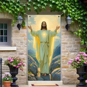 Happy Easter Door Banner, Vivid He Is Risen Pattern Porch Sign, Polyester Material, Bright Durable Party Decor, Front Door Hanging, Wall Decor Banner