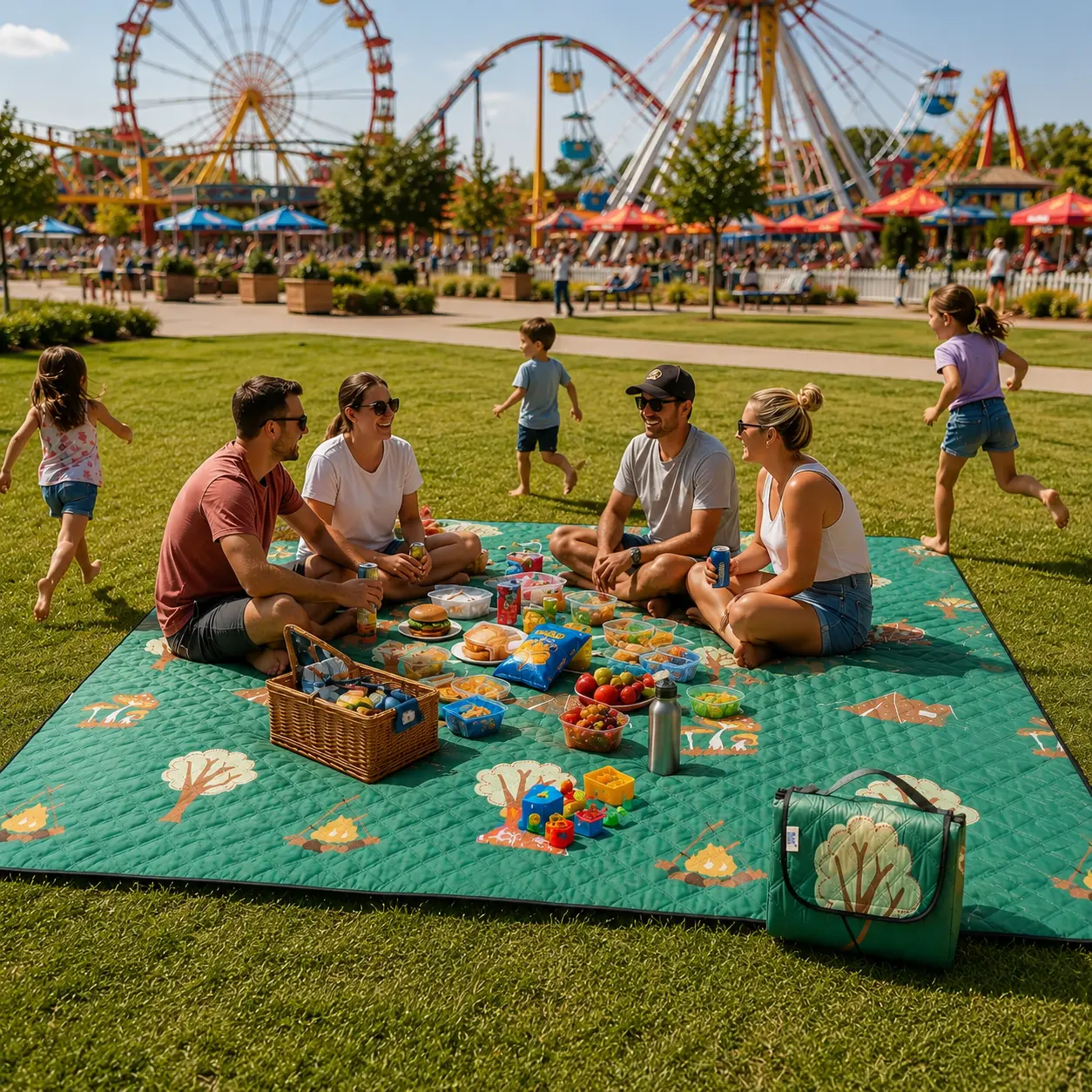 80x80 in Square Picnic Blanket for 5-8 People, Thick 5-Layer Waterproof Mat for Outdoor Picnics and Beach Camping, Machine Washable with Portable Handle, Fits 5-8 People