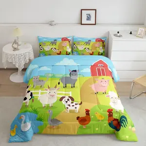 Farm Animal Luxury Bedding Set,Pig Dog Cow Goat Duck Designer Comforter Set,Soft Rustic Farmhouse Comforter,Farm Nursery Decor Duvet Set,Full Quilt