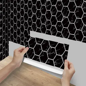 6/12/24/48 PCS FG Retro Tile Stickers Black & White Hexagon Marble Pattern PVC Crystal Film Self-Adhesive Waterproof Oil-Proof Splashback for Kitchen Bathroom Floor Tile Wood Home Decoration Decoration Items