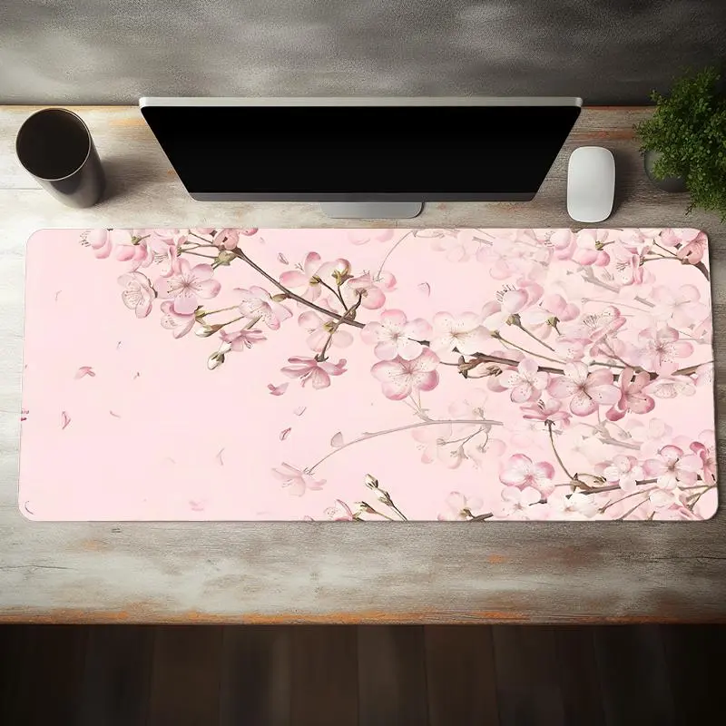 Cherry Blossom Pattern Extended Mouse Pad, 1 Count Rectangle Gaming Mouse Pad, Non-slip Office Desk Keyboard Mat for Home Office Desk, Desktop Accessory, Cute Desk Accessories, Computer Desk Accessories