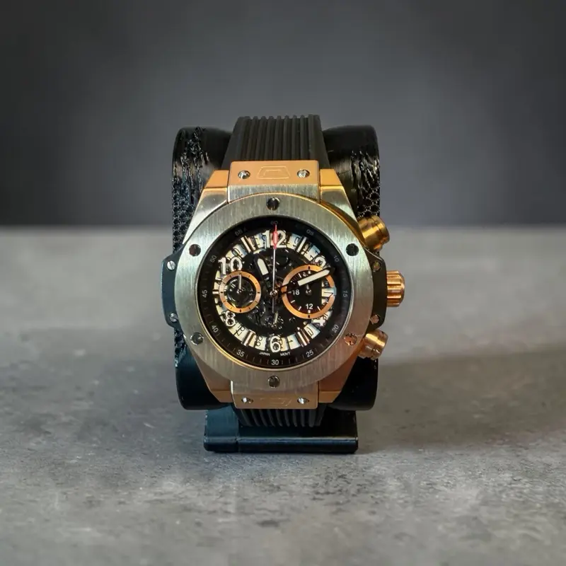 Custom Skeleton Chronograph Style Watch - VK63 Mecha-Quartz Movement - Rose Gold & Black chronograph wristwatch luxury automatic
