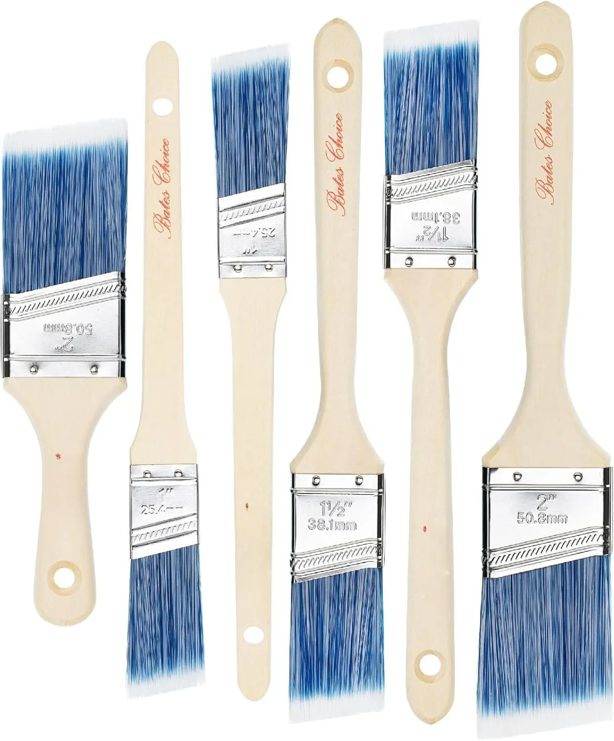 Brushes - 6 Pack, 1", 1.5", 2" Angle Brushes, Treated  Handle for Walls, Stain & Furniture Painting
