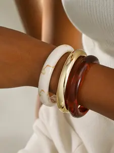 3PCS Resin Bangle Bracelet Set for Women, Marble & Tortoise Pattern Stackable Bangles, Trendy Fashion Jewelry