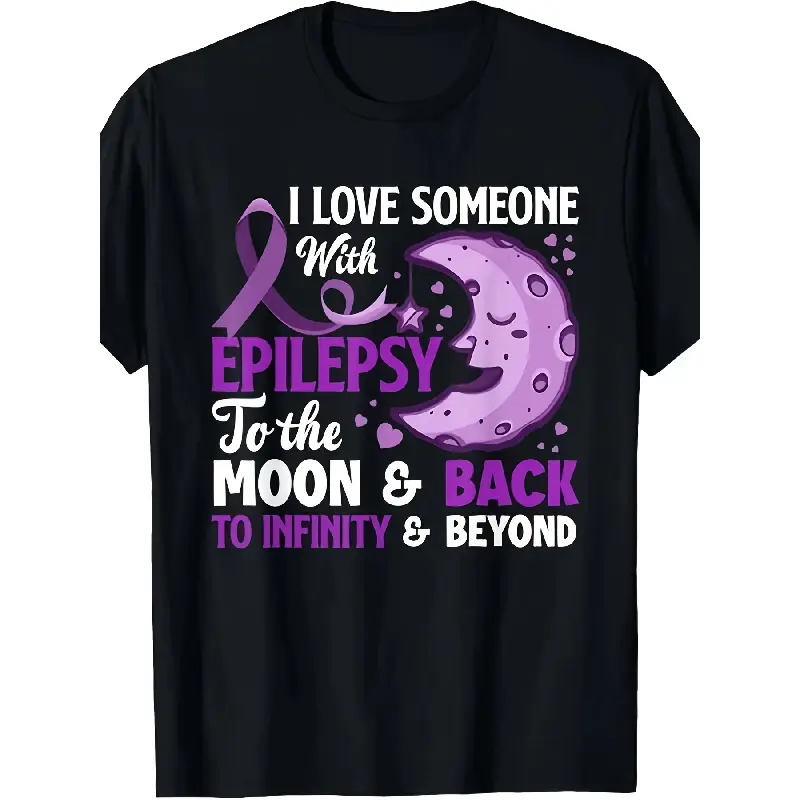 Epilepsy Awareness Graphic T-Shirt, Unisex Short-Sleeve Streetwear Top with "I Love Someone with Epilepsy" Print, Tshirt, Shortsleeve, Round Neck, Tee, Pure Cotton, Party, Retro