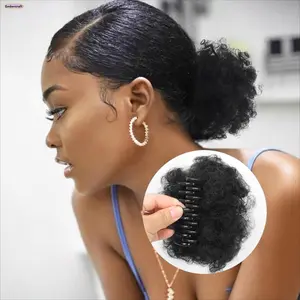 Women's Curly Kinky Afro Puff Claw Clip Ponytail Extension, Synthetic Fluffy Hair Pieces, Easy-Install Hair Accessory for Daily Wear, Parties