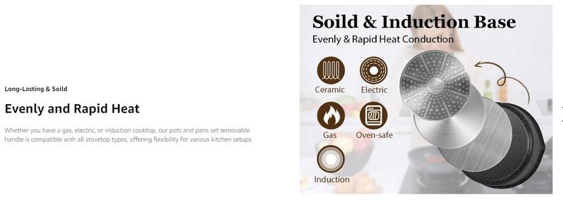 SODAY 15pcs Pots and Pans Set Non Stick, Cookware Sets with Detachable Handle, Nonstick RV Kitchen Cooking Set Removable Handles, Oven Safe,Stackable, Frying, Kitchenware,stock up on specials,TikTokShopBlackFriday