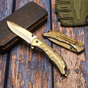 Golden patterned folding knife, camping, barbecue, mountaineering, hiking