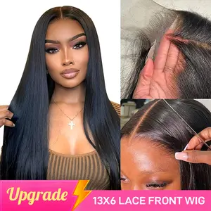 [Limited Stock]Yawawe Hair 13x6 HD Full Lace Frontal Glueless Wig Drawstring Wear Go 7x5  Glueless Wigs Brazilian Straight Pre-Cut Pre-Plucked Human Hair for Women Natural Black with free Sideburns Stickers