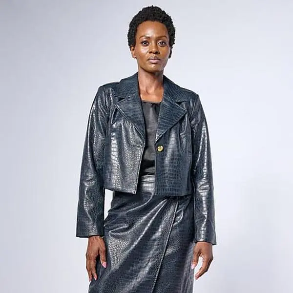 G by Giuliana Croco-Embossed Faux Leather Cropped Jacket