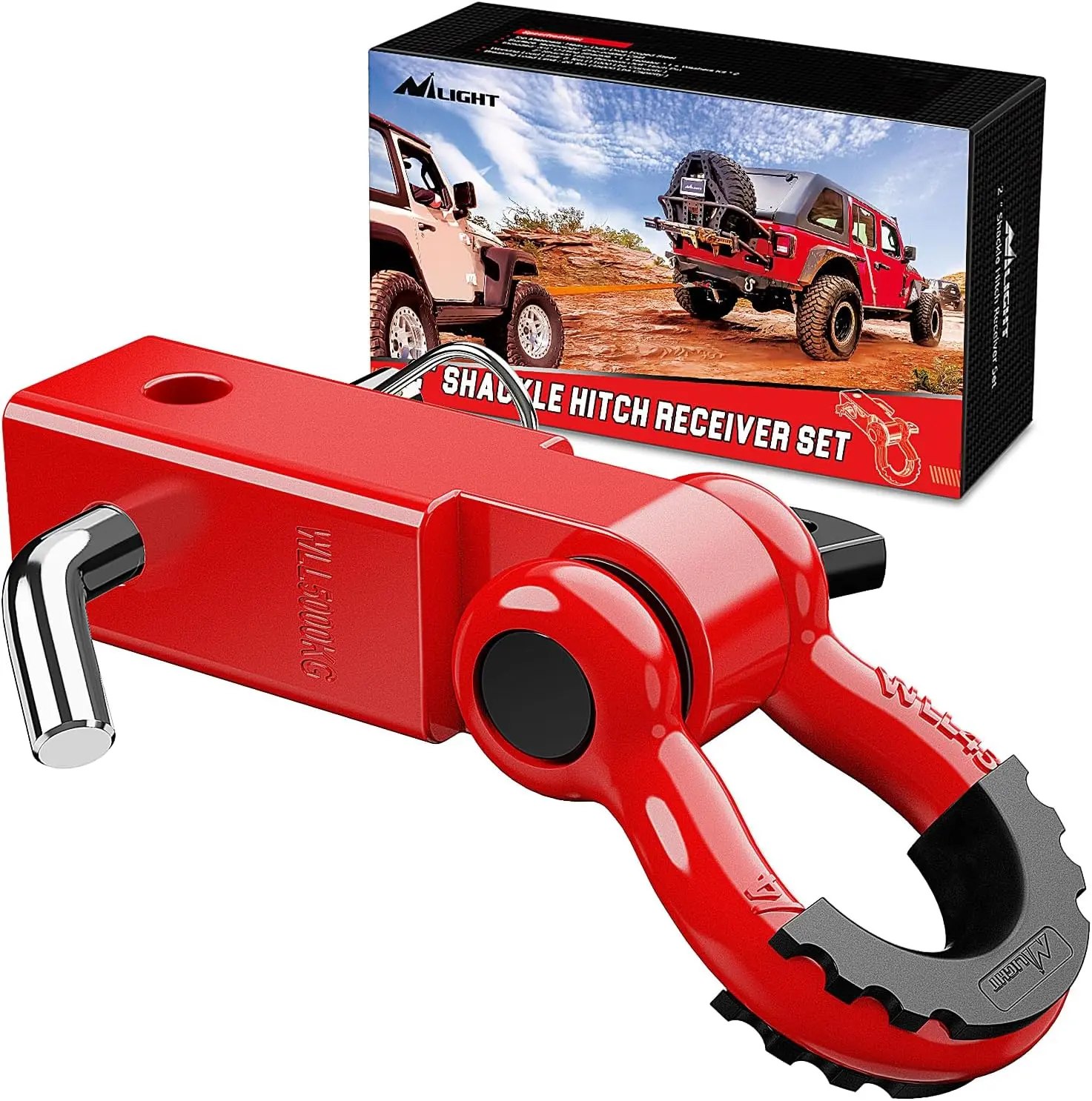Nilight 2-Inch Drop Forged Hitch-Mounted Receiver Kit - 45000 LBs Breaking Strength, 3/4-Inch D-Ring, Shackles Pins, Standard Fit High-Strength Tool for Car, Vehicle Off-Roaders, Trucks, SUVs Tow Rescue Safety Accessory, Corrosion Resistant