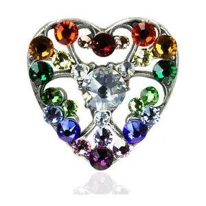 Anne Koplik Rainbow Filigree Crystal Heart Tieack Pin