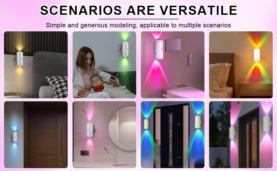 ISUNMEA 2 Pack LED Motion Sensor Night Light, Color-Rechargeable Battery Stair Light, Wireless Magnetic Wall Lamp, Cordless LED Wall Night Lights for Steps, Bedroom, Hallway, Courtyard, Holiday Decor