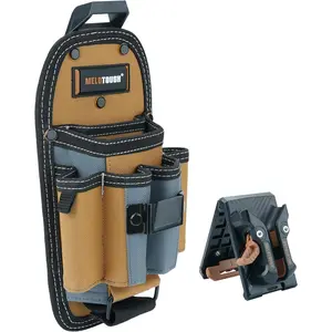 7-Pocket Technician Pouch-Small Pocket Tool Belt Pouch with Belt Clip,Clip on Larger Pockets & Loop, Clip on-Tool Holder Accessory