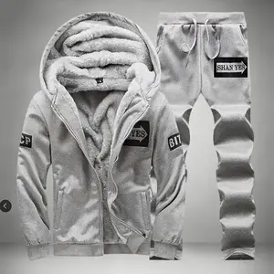 Two Piece Set Men's Winter Casual Sports Suit - Thick Fleece Lined Hooded Jacket with Long Sweatpants, Hooded Jacket, Pocketed Trousers, Warm Thickened Outfit Textured Sweatsuit