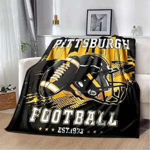 Pittsburgh American Football Helmet Pattern Ultra Soft Fleece Blanket - Luxurious 280gsm Warmth for All Seasons, Ideal for Home, Office, Bedroom, Sofa, Travel, Camping, Work, Games, Reading & Knee Pad, Perfect Holiday Gift for Family & rug flannel