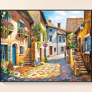 Afternoon Alley - DIY Art 5D Diamond Painting Kit 22.0*18.1 inches Home Decoration Retro Full Drill Street Art Style Vintage Style Lovers & Literary Youths Suitable Retro Party Birthday Gift for Old School Aesthetic Fans