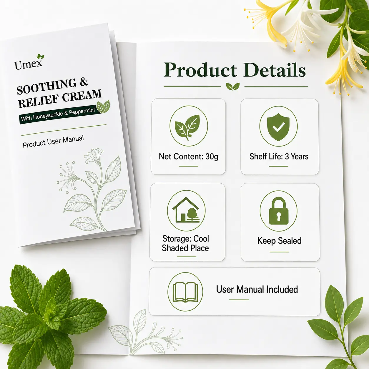 Umex Soothing & Relief Body Moisturizer User Manual, Daily Formula with Peppermint, Honey, and Botanical Blend for Skin Care