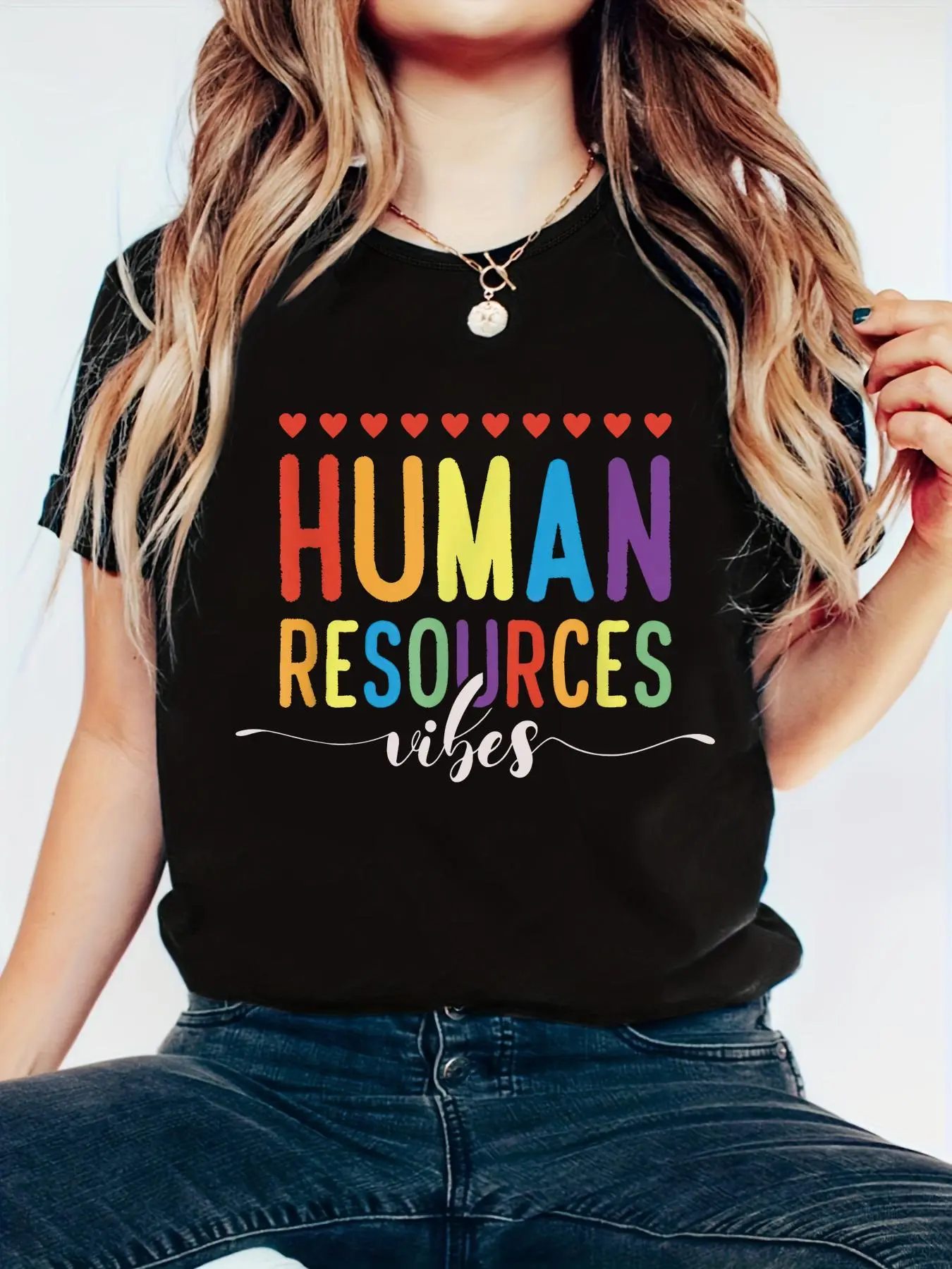 100% Cotton Human Resources Vibes Worker T-Shirt, Women Graphic T Shirts -  Printed Short Sleeve T-Shirt Top