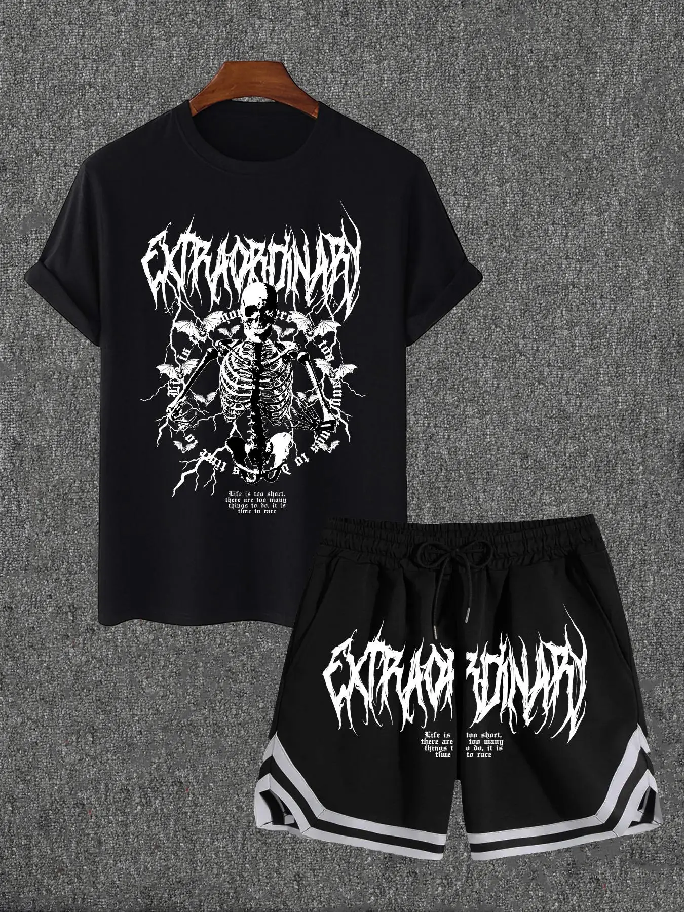 Two Counts Men's Graphic Drawstring Waist Design Two-piece Set, Casual Streetwear Regular Fit Short Sleeve T-shirt & Pocket Shorts, Summer Outfits, Me