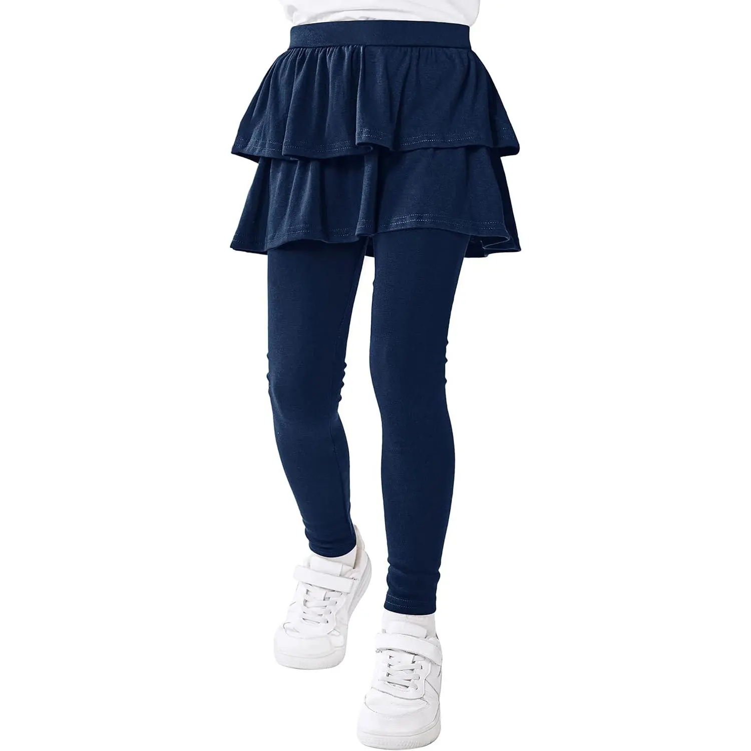 Girls' Blended Cotton Footless Leggings with Ruffle Skirt - Warm, Stretchy, Soft School Uniform Pants for 4-14 Years, Blended Cotton Material, Footless Pants, Halloween, Party