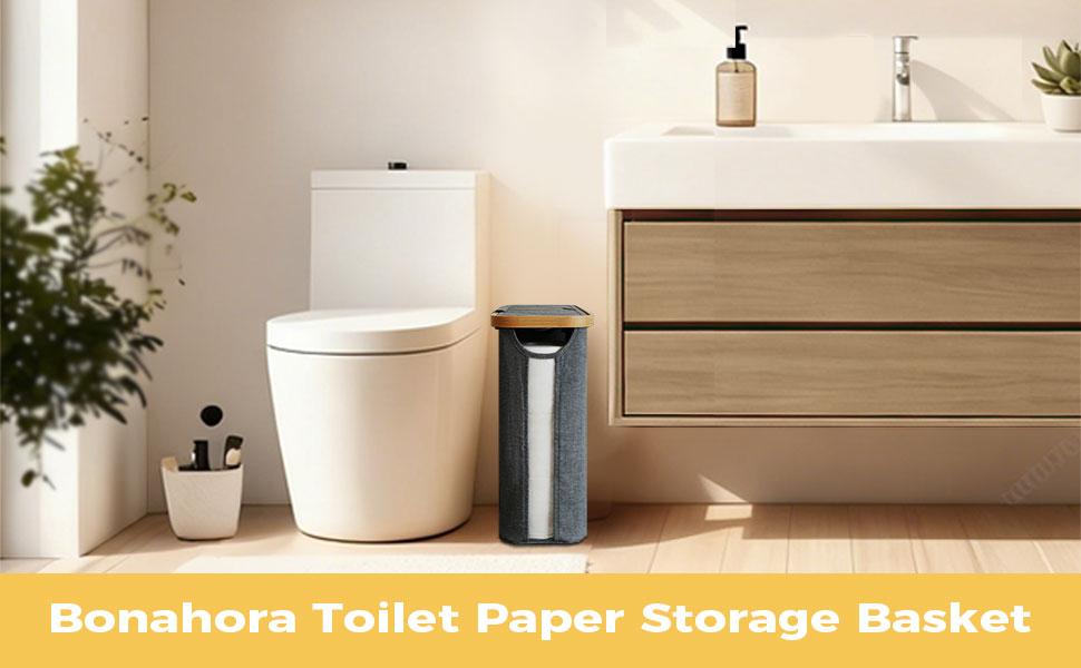 Elegant Toilet Paper Storage with Lid, Narrow Toilet Paper Holder Beside Toilet, Classy Bathroom Tissue Storage, Slim Toilet Paper Storage, Waterproof Oxford Fabric for Mega Rolls 30L (Gray)