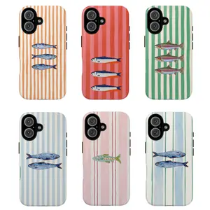 Cell Phone Case for 17/16/15/14/13/12/11 Series (Pro, Pro Max & Standard) - Trendy Ocean-Inspired Colorful Striped Fish & Coastal Shell Design, Shockproof Drop & Scratch Protection, Durable Lightweight Casing