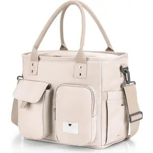 Insulated Lunch Bag for Adults,Big lunch box for men, Wide Opening Insulated Bag with  Strap,  Adult Lunch Bag For Work, Picnic(Beige)