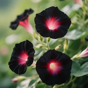 (Buy 1 Get 1 Free)300Pcs Black & Red Morning Glory Seeds - Rare Climbing Blooms with Dramatic Color Contrast All Seasons Pollinator Friendly Easy to Grow