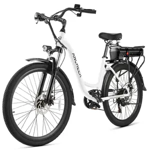 26" Ancheer City Commuter Bike with 48V/10.4AH Battery, Up to 60 Miles, 3.5H Fast Charge, 7-Speed, 500W Peak Motor Step-Thru Cruiser Bike for Women Men