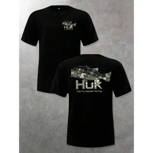 Men's Casual Crewneck HUK T - Shirt - Camo Bass Fish Graphic, 220g Soft Cotton Summer Tee