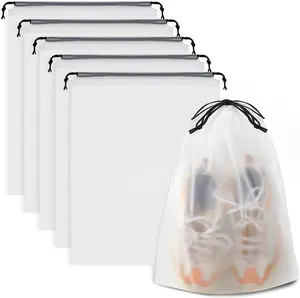 Waterproof Travel Drawstring Shoe Bags for Packing, Storage, Travel Essentials for Men and Women, 15.7 X 11.8 Inches, Clear, 5 Pieces COIDEA