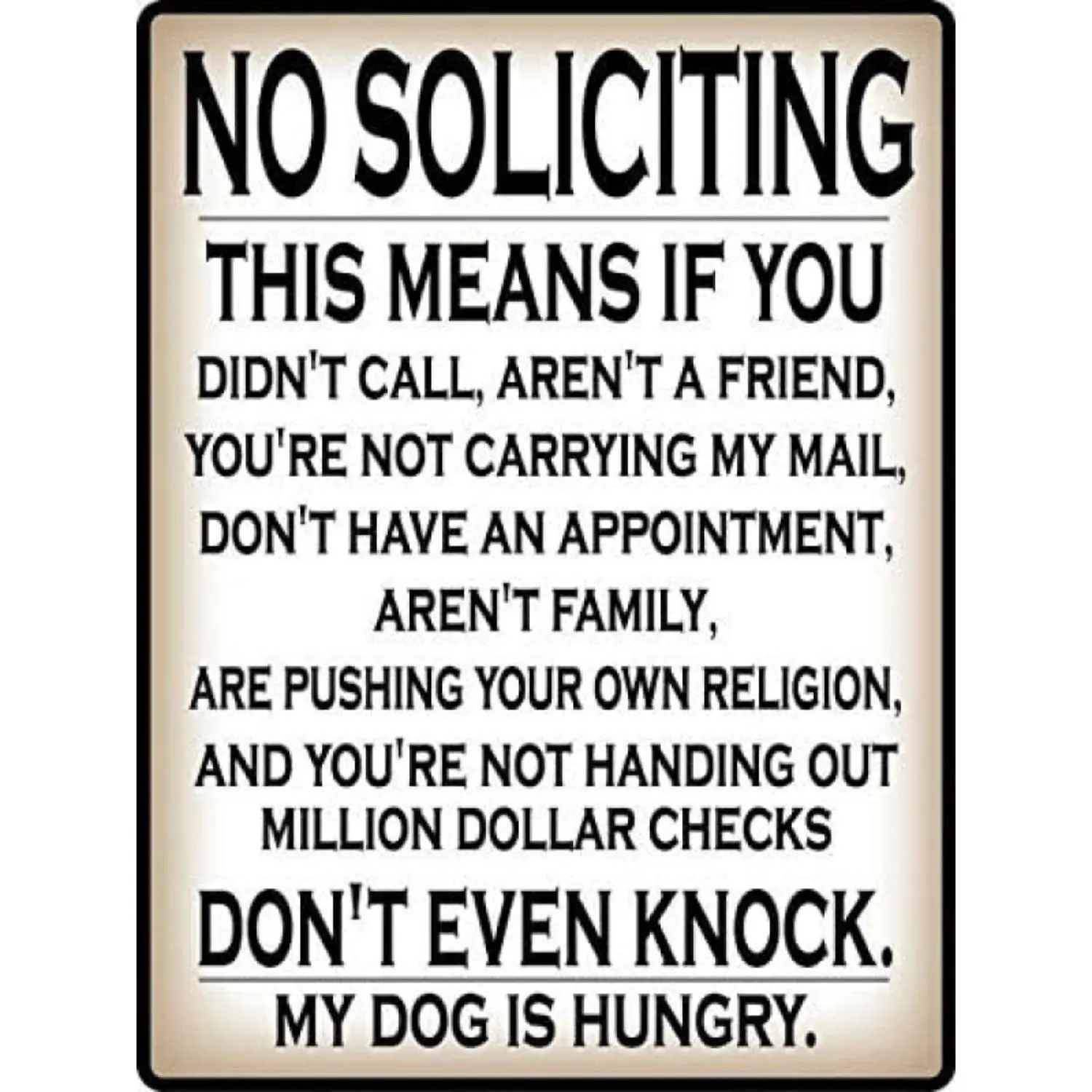Humorous Do Not Knock No Soliciting Sign Metal Door Warning Message for Entrance Privacy and Holiday Use
