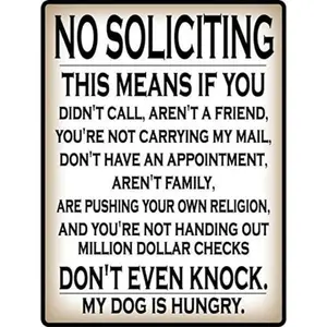 Humorous Do Not Knock No Soliciting Sign Metal Door Warning Message for Entrance Privacy and Holiday Use