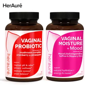 HerAuré Balanced & Moist Bundle | pH Balance, Odor Control, Stress Relief, Energy, Bliss, Relaxation, Flora Health | With 7 Billion CFU Probiotic, 7-in-1 Mushroom Blend, Prebiotic, Ashwagandha, Saffron, Maca, Slippery elm, Sea Moss,mothersdaygift,Summer