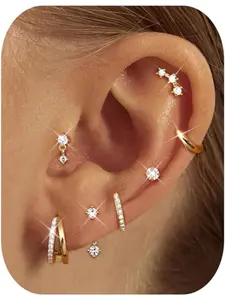 7 Pairs Small Stud Hoop Earrings for Women -Hypoallergenic 14K Gold Plated Huggie Earring Sets for Multiple Piercing Dainty Earring Stacks Cute Silver Cartilage Jewelry Trendy Gifts Studs Earrings