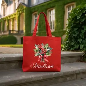 Custom Christmas Gift Bags with Personalized Name: Canvas Tote Holiday Xmas Gift, Santa Sack #36