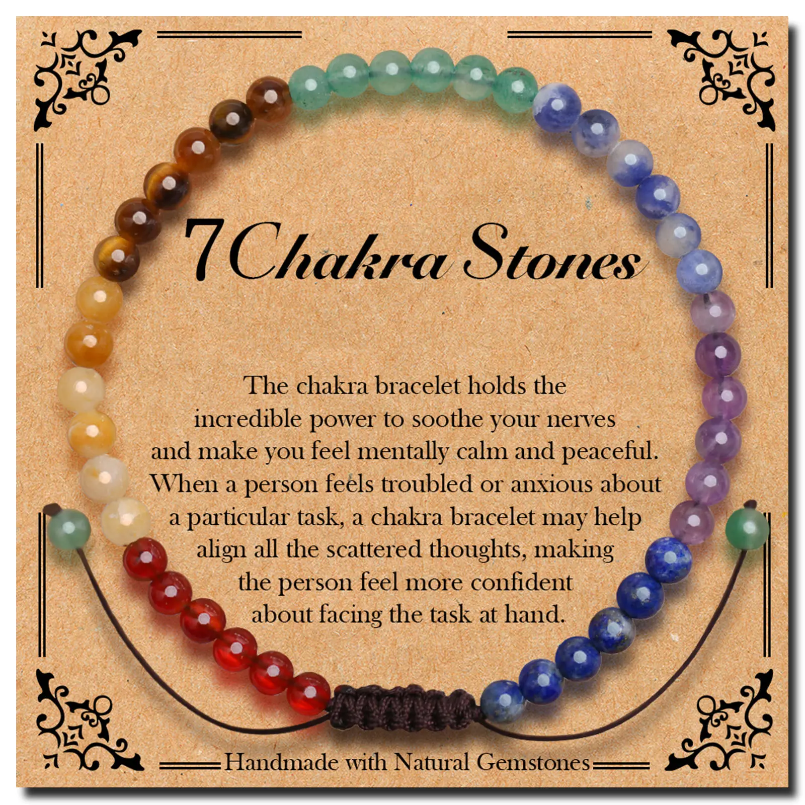 BONNY BOXX Unisex Braided Chakra Balance Genuine Stone Bracelet - Handmade Artisan Crystal Beads Jewelry, Natural Crystal Bracelets & Anklets, Daily Wear Healing Energy Gift with Card, Gemstone Natural Crystal Bracelets & Anklets
