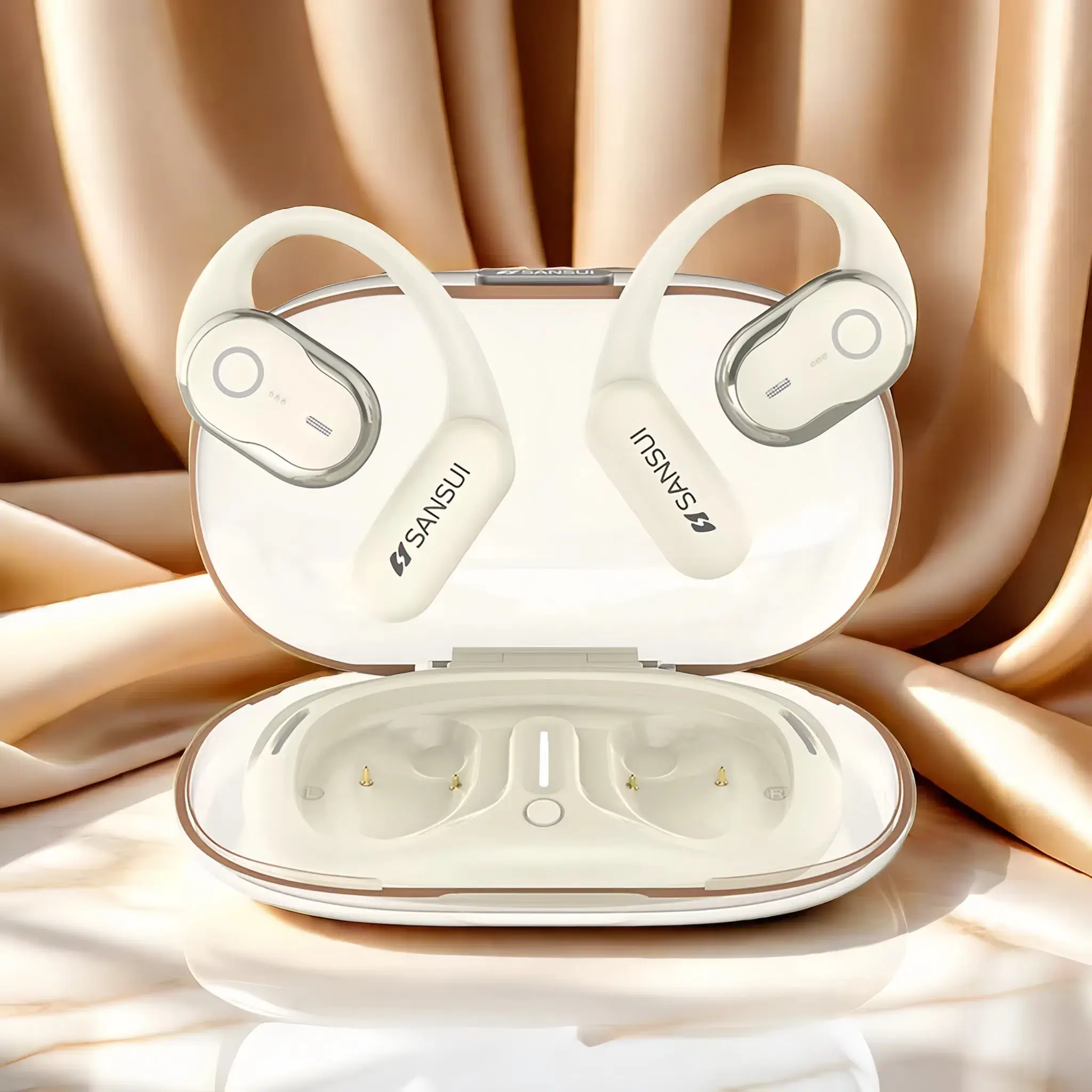 Sansui W26 Wireless Bluetooth Audio Earbuds + Charging Case, Dual Connect, IPX4 Sweat Resistance, Bluetooth 5.4 Connection, HIFI Sound Settings Signature, Balanced, Bass Boost lightweight headset headphones noise cancelling headphones Silicone