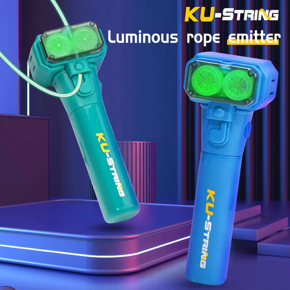 Handheld Electronic Rope Launcher Toy - Glow-In-The-Dark Luminous String Shooter, Portable Fun Stress-Reliever Viral Fidget Gadget, Gift for Kids, Music Festival Rave Dance Accessory