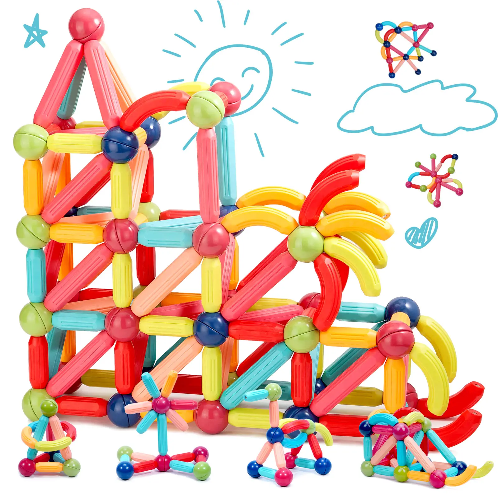 COUOMOXA 42 Pcs Building Sticks Blocks Kids Toys, Stem Educational Construction Montessori Toys 3 4 5 6 8 Year Old Girls and Boys Gifts for Christmas Birthday,Preschool Tinker Counting Toddler Toys