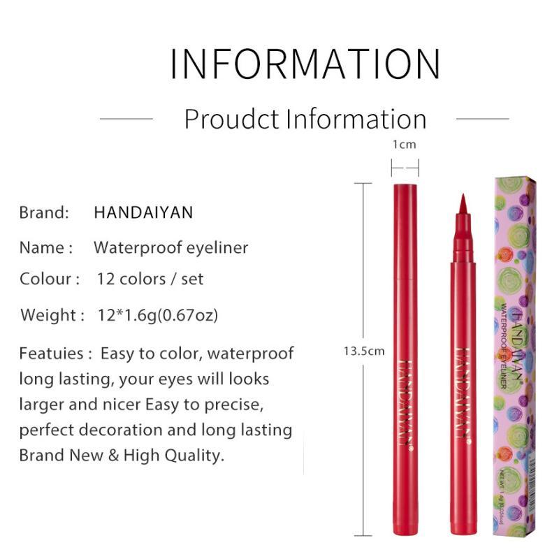 Ultra-Fine Tip 12-Color Liquid Eyeliner | HANDAIYAN - Matte Waterproof Smudge-Proof, Long-Wearing Bright Cat Eye for Daily Makeup Cosmetic
