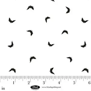 Fabric Blank Quilting White/Black Bats Ghostly Greetings by the Quarter Yard 4140-01