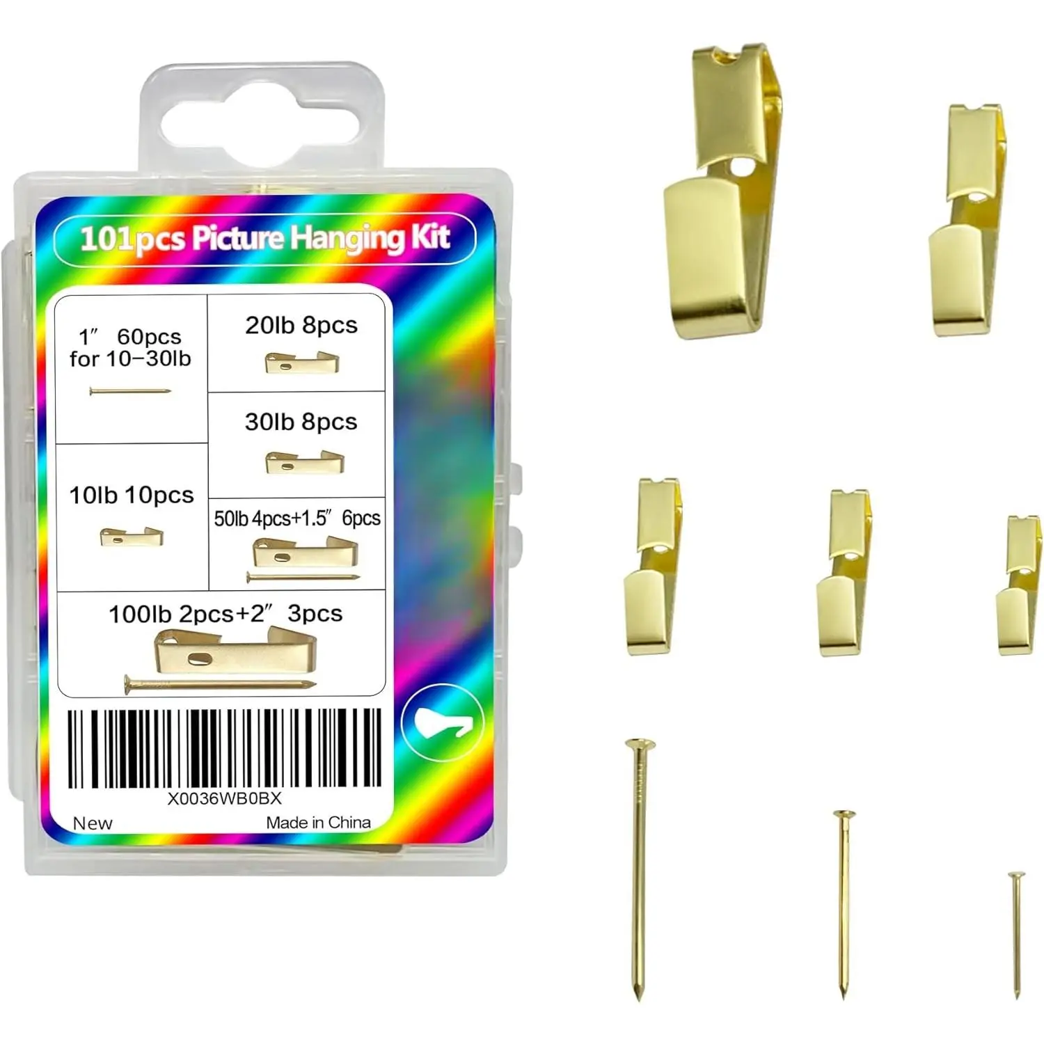 Picture  Hooks, 101 count Heavy Duty 10-100 lbs Picture Hangers Hardware Assorted Kit with More Nails for Photo Frame, Wall Hangers on Wooden/Drywall for Clock, Canvas,  Decoration