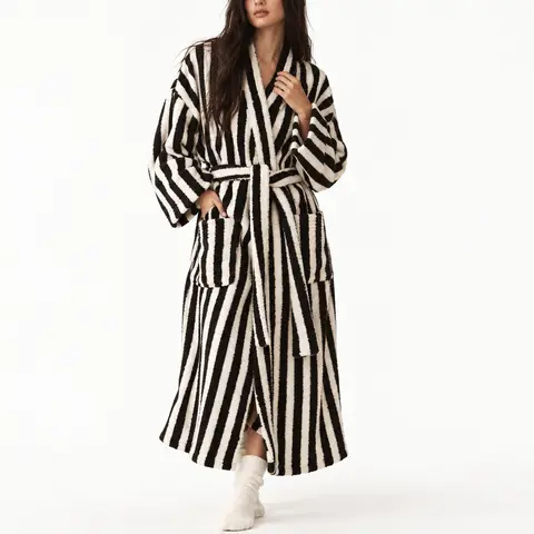 Yimoon Womens Striped Robe Fluffy Long Plush Bathrobes Fuzzy Warm Cozy Thick Oversized Loungewear Maxi Robe