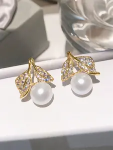 1 Pair Elegant Cubic Zirconia Faux Pearl Stud Earrings For Women For Wedding Engagement Anniversary Party Jewelry Valentine's Day Gift