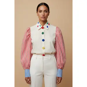 Color-Block Polka Dot & Stripe Blouse