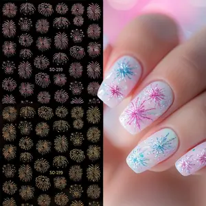 2pcs New Year Fireworks Glitter Nail Stickers, Elegant Sparkle Design, Women's Nail Art Decals, Holiday Limited Edition, Easy Application